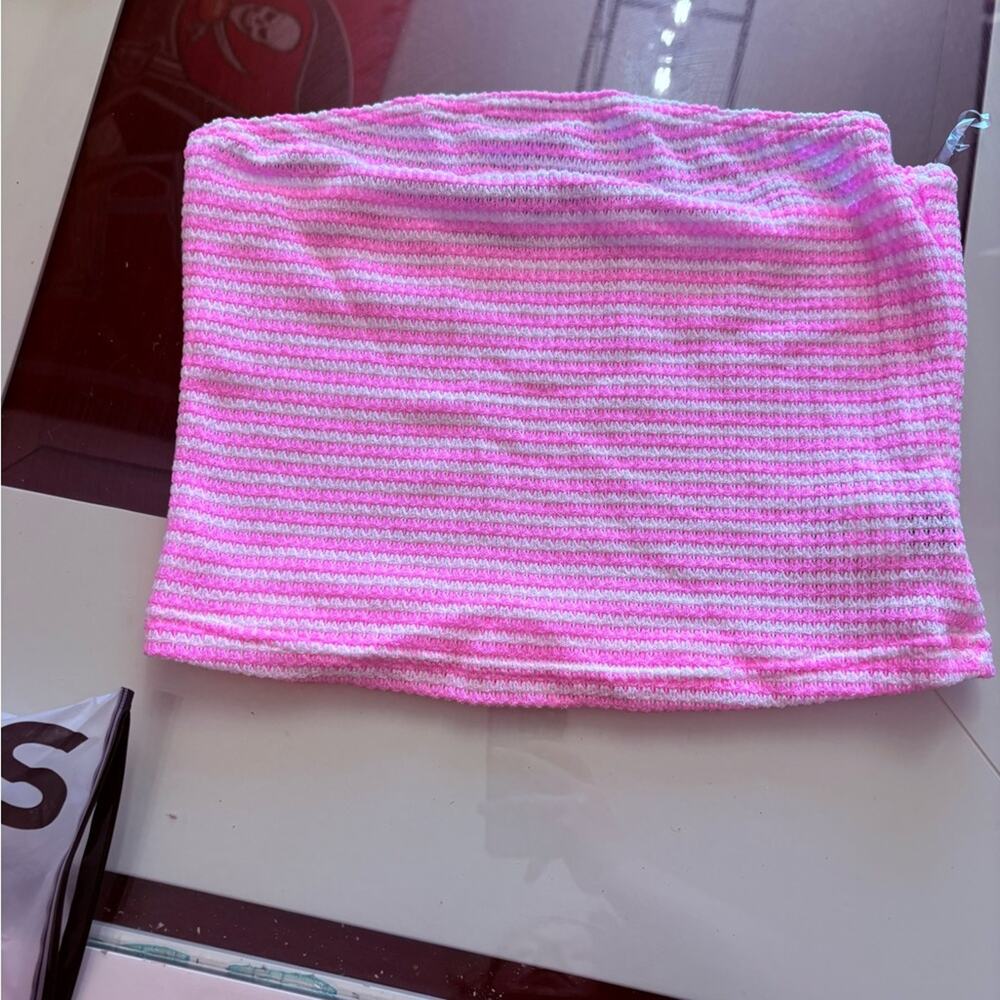 SHEIN Pink Textured Bandeau Bikini Top Size XL NWT